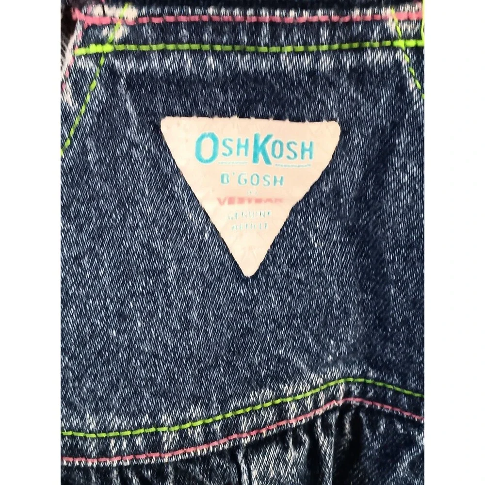 Vintage OshKosh B'Gosh Girls Vestbak Sz 6X Denim Overalls USA Patches Plaid Pink